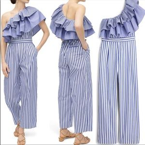 J.Crew one shoulder ruffle jumpsuit navy stripe 14